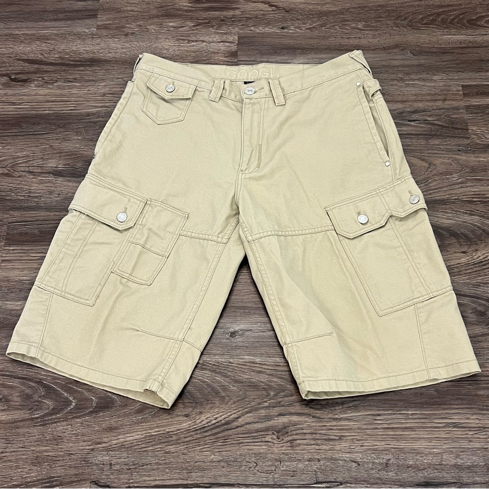 Coogi Australia Cargo Shorts Tan Khaki Cotton Twill Multi Pocket W38 Hip Hop